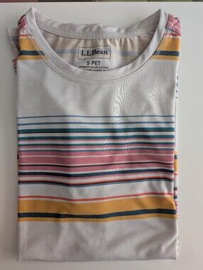 L.L.Bean Striped Short Sleeve Tee in Light Gray, Pink & Mustard